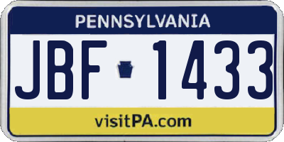 PA license plate JBF1433