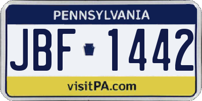 PA license plate JBF1442