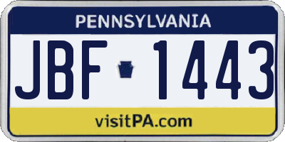 PA license plate JBF1443