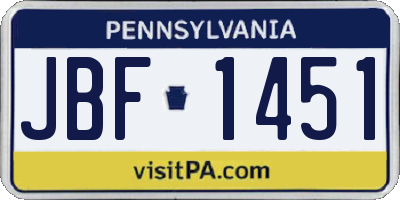 PA license plate JBF1451