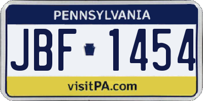 PA license plate JBF1454