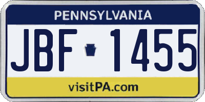 PA license plate JBF1455