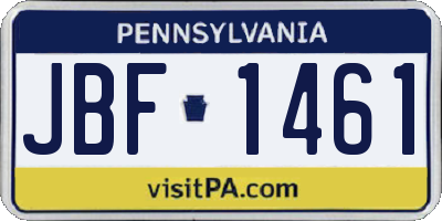 PA license plate JBF1461