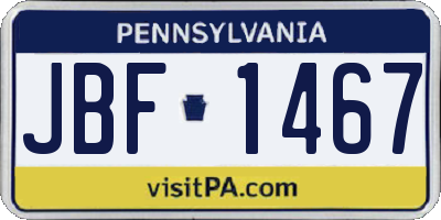 PA license plate JBF1467