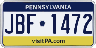 PA license plate JBF1472