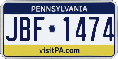 PA license plate JBF1474