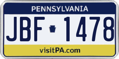 PA license plate JBF1478