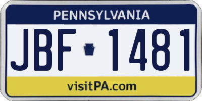 PA license plate JBF1481