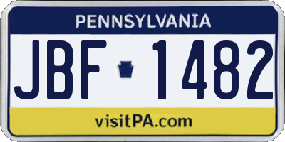 PA license plate JBF1482