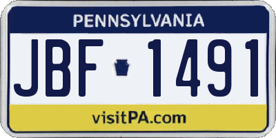 PA license plate JBF1491