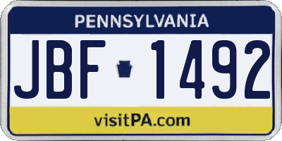 PA license plate JBF1492