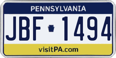 PA license plate JBF1494