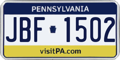 PA license plate JBF1502