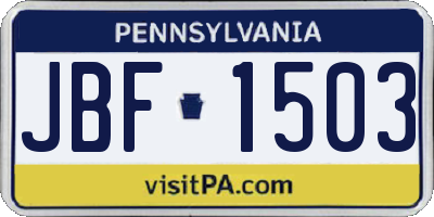 PA license plate JBF1503