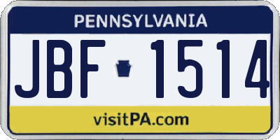 PA license plate JBF1514