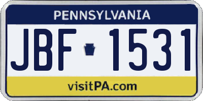 PA license plate JBF1531