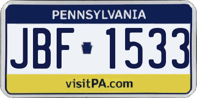 PA license plate JBF1533