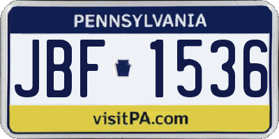 PA license plate JBF1536