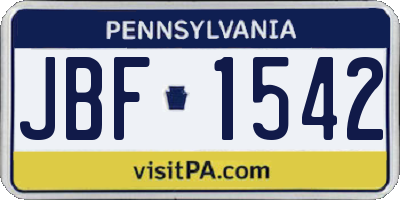 PA license plate JBF1542