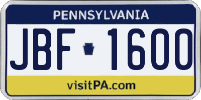 PA license plate JBF1600