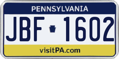 PA license plate JBF1602