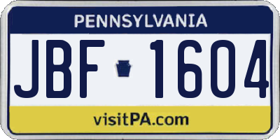 PA license plate JBF1604