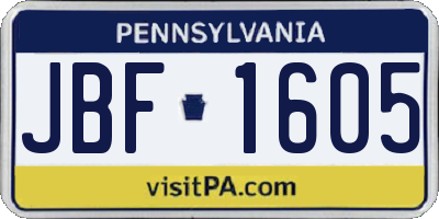 PA license plate JBF1605