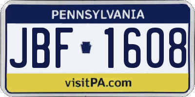 PA license plate JBF1608