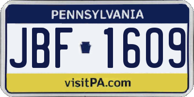 PA license plate JBF1609