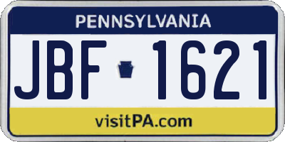 PA license plate JBF1621