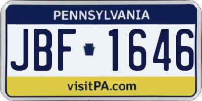 PA license plate JBF1646