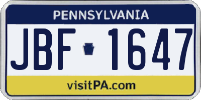 PA license plate JBF1647