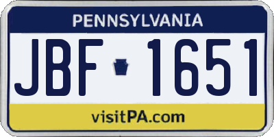 PA license plate JBF1651