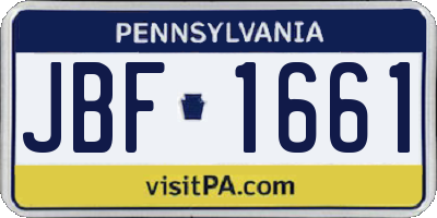 PA license plate JBF1661