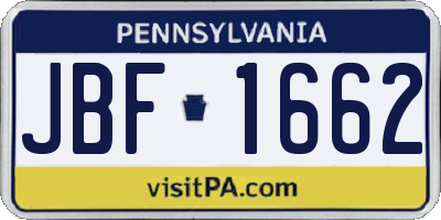 PA license plate JBF1662