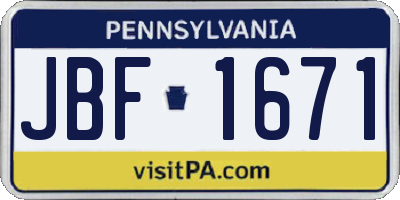 PA license plate JBF1671