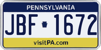 PA license plate JBF1672