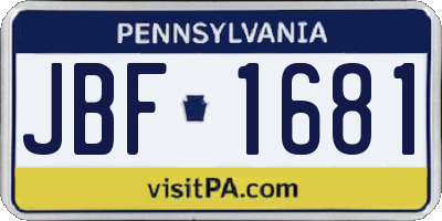 PA license plate JBF1681