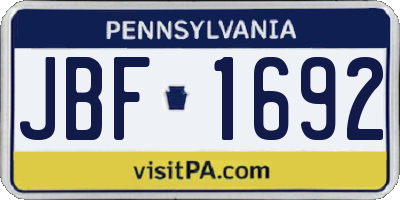 PA license plate JBF1692