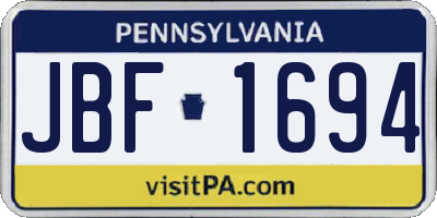 PA license plate JBF1694