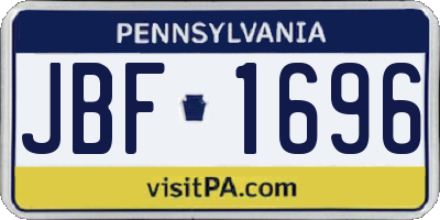 PA license plate JBF1696