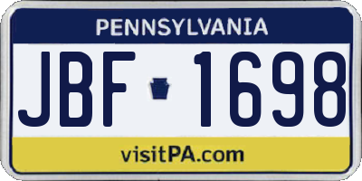 PA license plate JBF1698