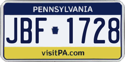 PA license plate JBF1728