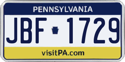 PA license plate JBF1729