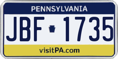 PA license plate JBF1735