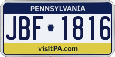 PA license plate JBF1816