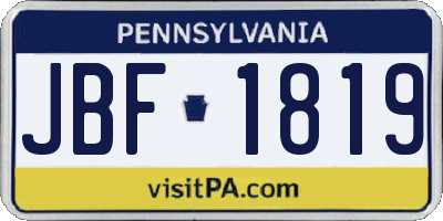 PA license plate JBF1819