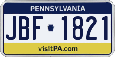 PA license plate JBF1821