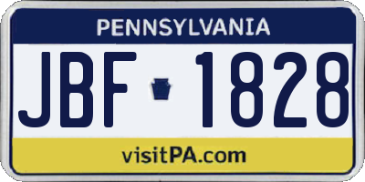 PA license plate JBF1828