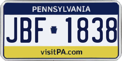 PA license plate JBF1838